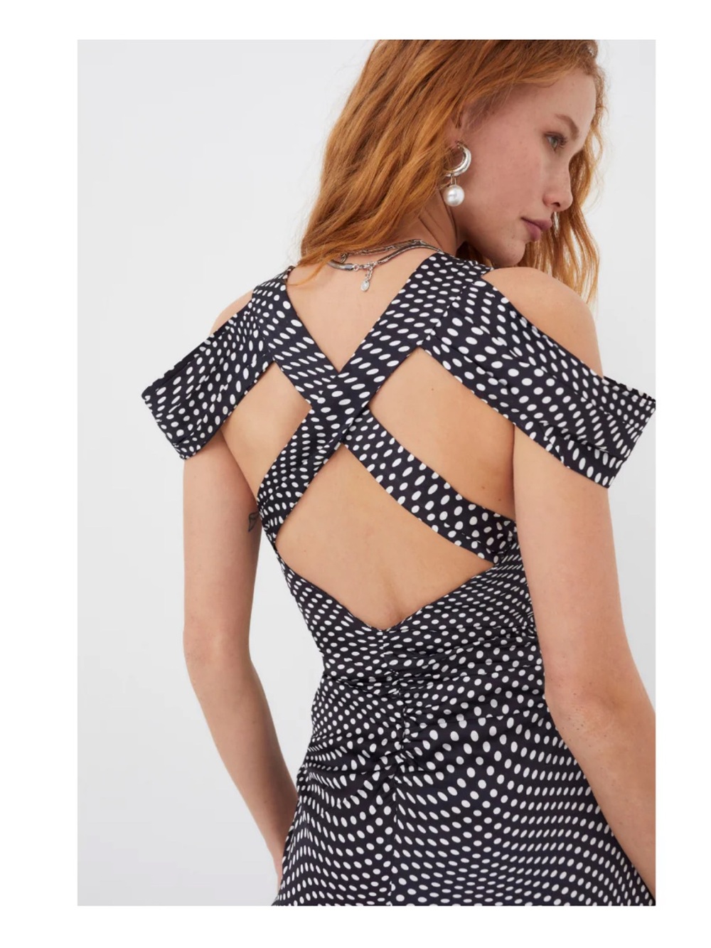 FOR LOVE AND LEMONS - Beth Midi Dress, Size XS-M, black+white dot, Dry Cleaned.